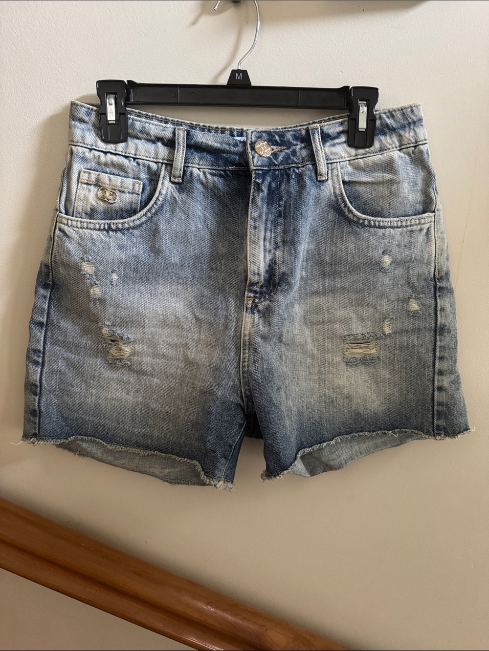 Celine Light Blue Distressed Denim Shorts
